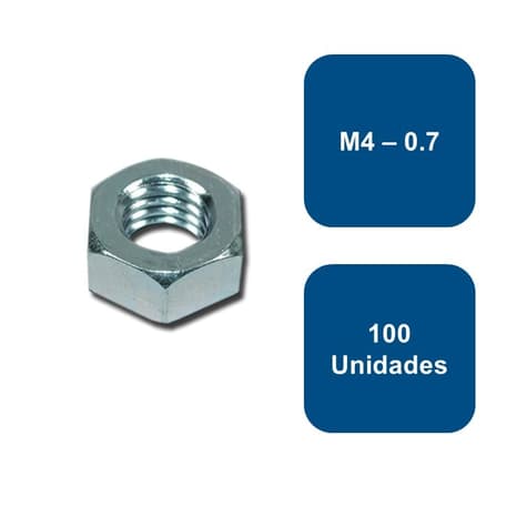 Tuerca Hexagonal Métrica Zincada M4-0.7 100un.