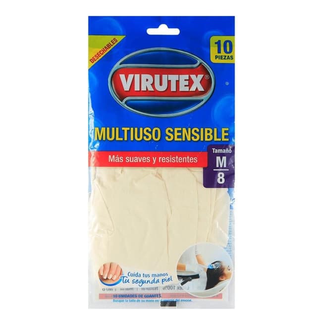 Guantes Multiuso Uso Sensible Desechable Talla M 10un. 