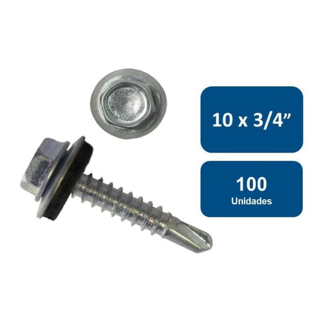 Autoperforante Cabeza Hexagonal con Golilla #10 x 3/4" 100un