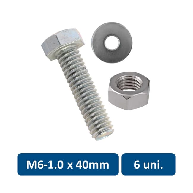 Set de Perno Hexagonal, Tuerca y Golilla Metrico M6-1.0 x 40mm 6un. 